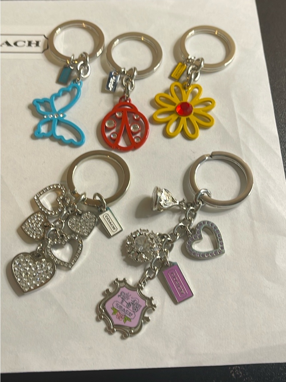Coach Bundle of 5 Silver Heart & Charm Keychains